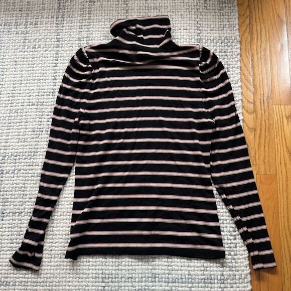 Veronica Beard Black Metallic Striped Turtle Neck Long Sleeve Large - Picture 5 of 5